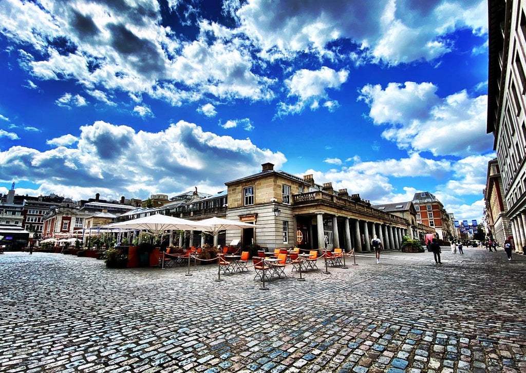  Empty Covent Garden during Lockdown under cloudy blue sky