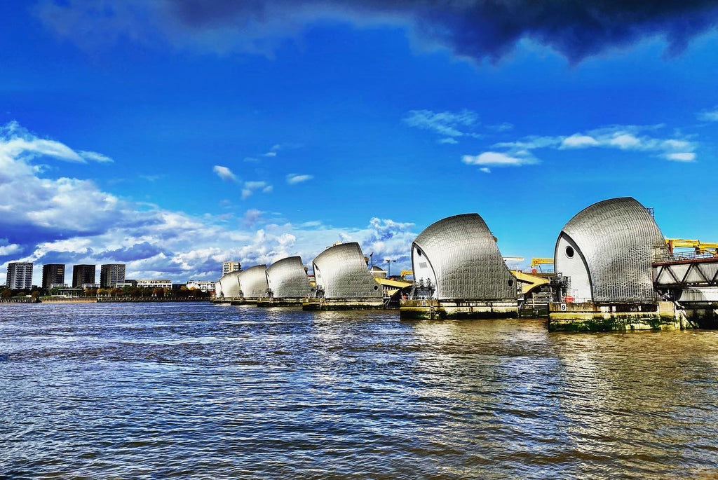 Thames Barriers under blue sky