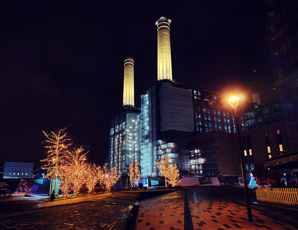 Battersea Power Station at night during lockdown