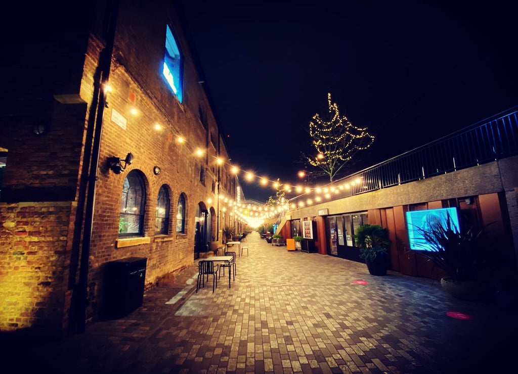 Coal Drops Yard at night during lockdown