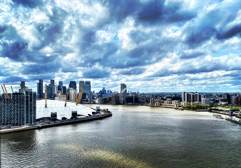 View of Greenwich Peninsula under cloudy sky