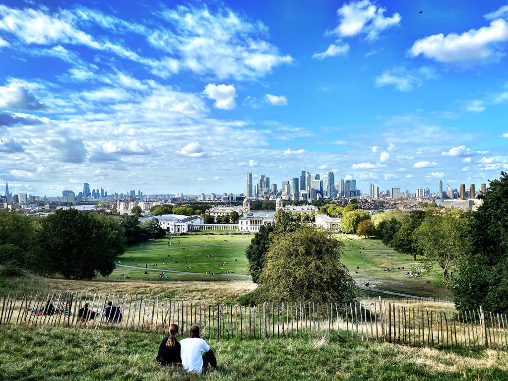 Greenwich view during lockdown with two people in foreground