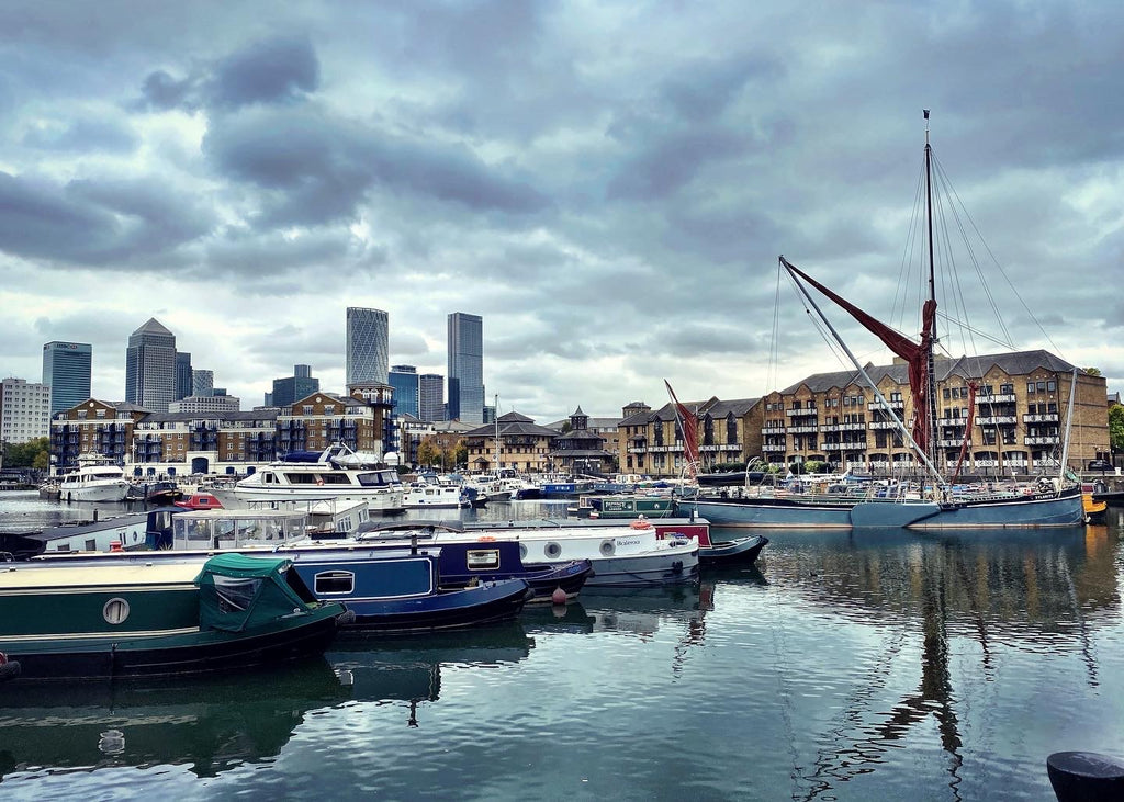 Limehouse Basin under grey sky