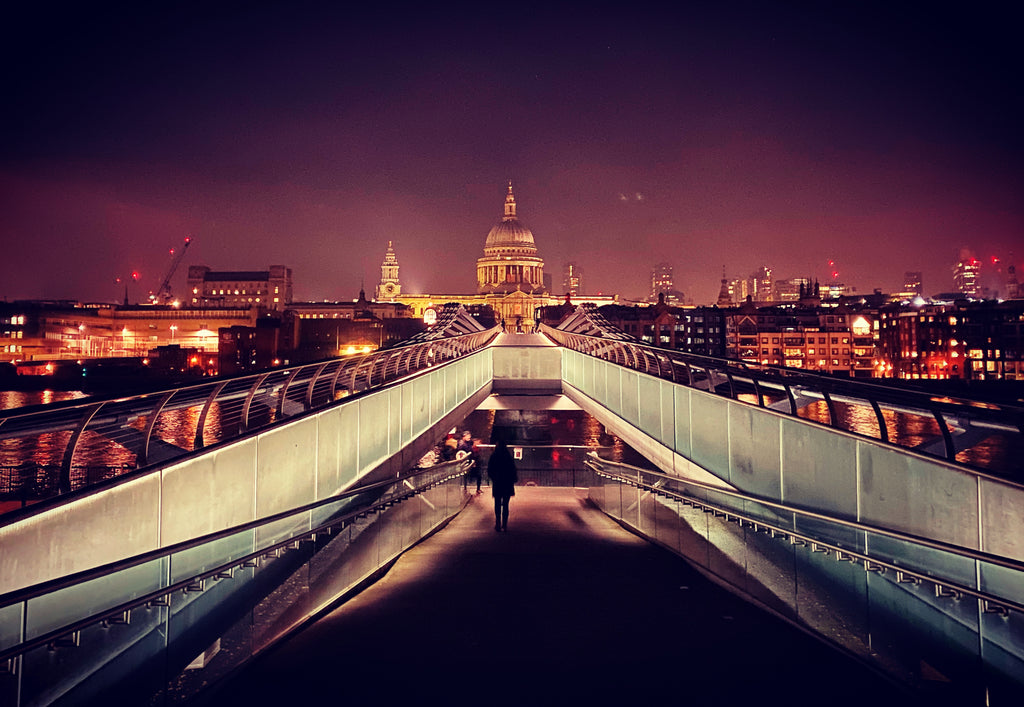 Millenium Bridge during lockdown with St Pauls in background